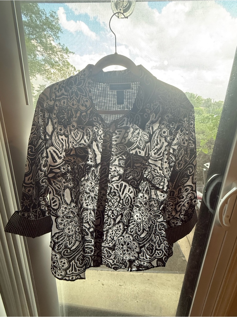 Karen Scott Black & White Printed Button-Front Blouse